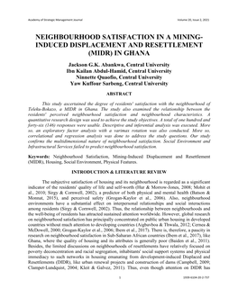 INDUCED DISPLACEMENT and RESETTLEMENT (MIDR) in GHANA Jackson G.K