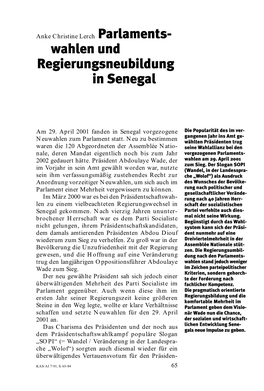 Parlaments- Wahlen Und Regierungsneubildung in Senegal