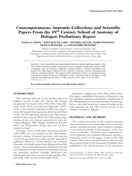 Contemporaneous Anatomic Collections and Scientiﬁc Papers from the 19Th Century School of Anatomy of Bologna: Preliminary Report