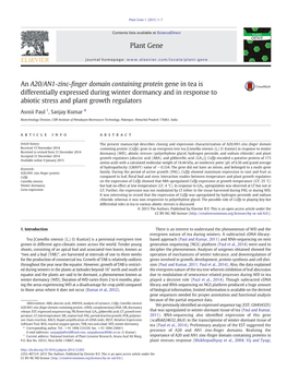 An A20/AN1-Zinc-Finger Domain Containing Protein Gene in Tea Is