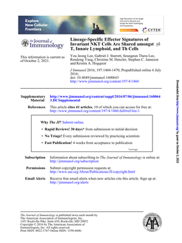 Lineage-Specific Effector Signatures of Invariant NKT Cells Are Shared Amongst Δγ T, Innate Lymphoid, and Th Cells