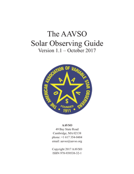 The AAVSO Solar Observing Guide Version 1.1 – October 2017