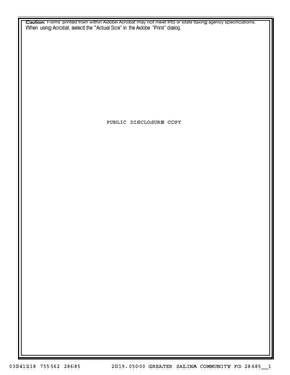 2019.05000 GREATER SALINA COMMUNITY FO 28685__1 ** PUBLIC DISCLOSURE COPY ** Return of Organization Exempt from Income Tax OMB No