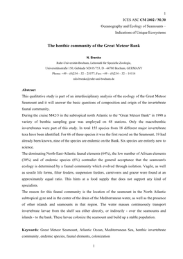 The Benthic Community of the Great Meteor Bank ICES ASC CM 2002