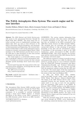 The NASA Astrophysics Data System: the Search Engine and Its User Interface