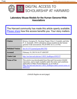 Laboratory Mouse Models for the Human Genome-Wide Associations