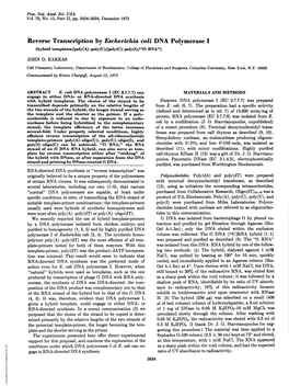 Reverse Transcription by Escherichia Coli DNA Polymerase I (Hybrid Templates/Poly(A) * Poly(U)/Poly(C) * Poly(I)/