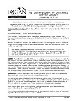 HISTORIC PRESERVATION COMMITTEE MEETING MINUTES December 16, 2019