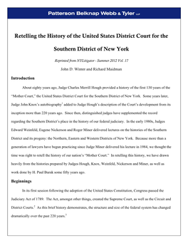 Retelling the History of the United States District Court for the Southern District of New York