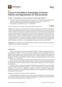 Current Li-Ion Battery Technologies in Electric Vehicles and Opportunities for Advancements