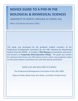 Novice Guide to a Phd in the Biological & Biomedical