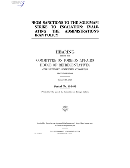 From Sanctions to the Soleimani Strike to Escalation: Evalu- Ating the Administration’S Iran Policy