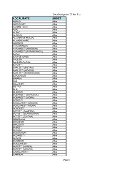 Localitati Peste 25 Km Ext. LOCALITATE JUDET Page 1