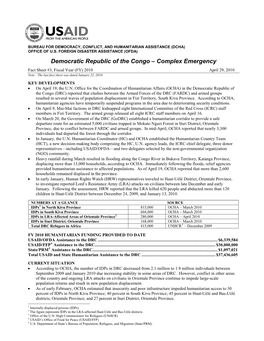 USAID/OFDA Democratic Republic of Congo Complex Emergency Fact