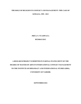 The Role of Religion in Conflict and Management: the Case of Somalia