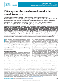 Fifteen Years of Ocean Observations with the Global Argo Array Stephen C