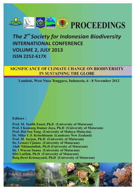 PROCEEDINGS of the 2Nd Society for Indonesian Biodiversity INTERNATIONAL CONFERENCE VOLUME 2 JULY 2013 ISSN 2252-617X