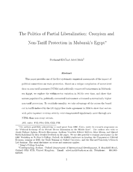 The Politics of Partial Liberalization: Cronyism and Non-Tari Protection in Mubarak's Egypt∗