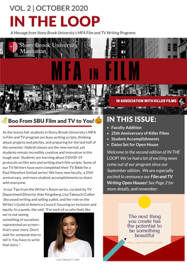 OCTOBER 2020 in the LOOP a Message from Stony Brook University’S MFA Film and TV Writing Programs