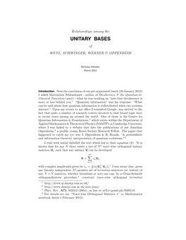 UNITARY BASES of WEYL, SCHWINGER, WERNER & OPPENHEIM