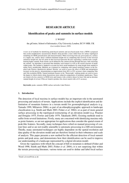 RESEARCH ARTICLE Identification of Peaks and Summits in Surface Models