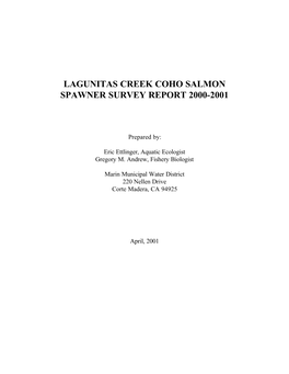 Lagunitas Creek Coho Salmon Spawner Survey Report 2000-2001