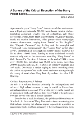 A Survey of the Critical Reception of the Harry Potter Series Lana A