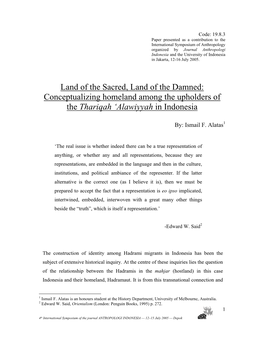 Conceptualizing Homeland Among the Upholders of the Thariqah ‘Alawiyyah in Indonesia