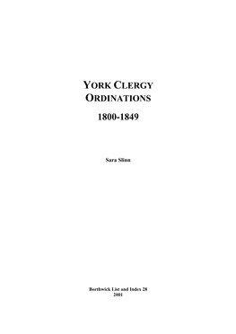 York Clergy Ordinations 1800-1849