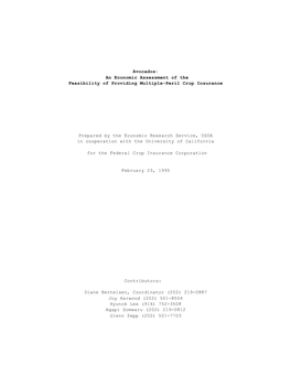 Avocados: an Economic Assessment of the Feasibility of Providing Multiple-Peril Crop Insurance