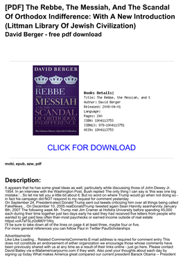 The Rebbe, the Messiah, and the Scandal of Orthodox Indifference: with a New Introduction (Littman Library of Jewish Civilization) David Berger - Free Pdf Download