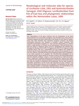 Morphological and Molecular Data for Species of Lecithaster Lühe, 1901