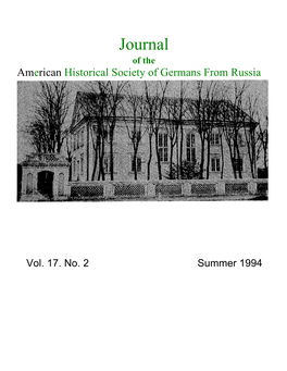 Journal of the American Historical Society of Germans from Russia