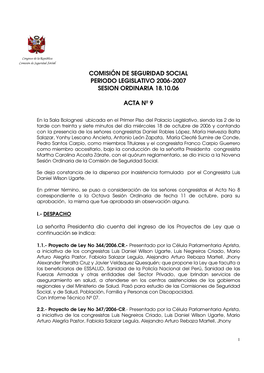 Comisión De Seguridad Social Periodo Legislativo 2006-2007 Sesion Ordinaria 18.10.06