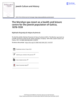 The Morshyn Spa Resort As a Health and Leisure Centre for the Jewish Population of Galicia, 1878-1939