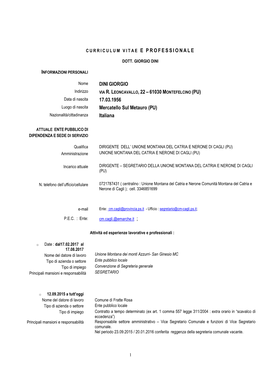 PU) Data Di Nascita 17.03.1956 Luogo Di Nascita Mercatello Sul Metauro (PU) Nazionalità/Cittadinanza Italiana