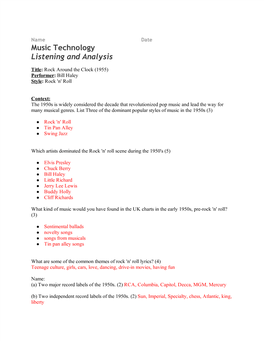 Music Technology Listening and Analysis