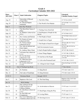 Grade 4 Curriculum Calendar 2021-2022