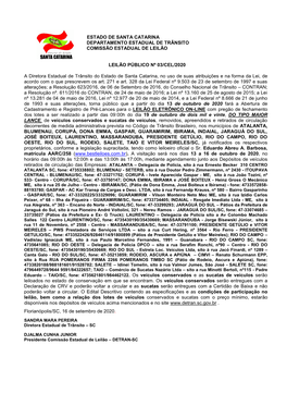 Estado De Santa Catarina Departamento Estadual De Trânsito Comissão Estadual De Leilão