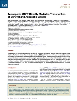 Tetraspanin CD37 Directly Mediates Transduction of Survival and Apoptotic Signals