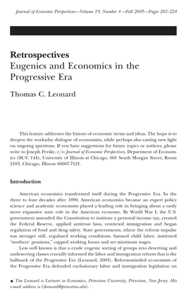 Retrospectives Eugenics and Economics in the Progressive Era