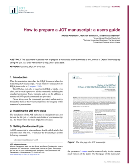 How to Prepare a JOT Manuscript: a Users Guide