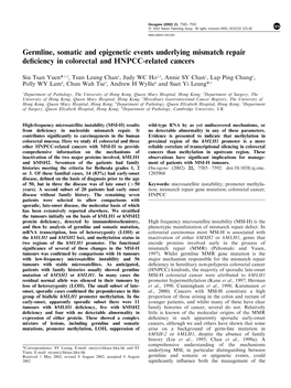 Germline, Somatic and Epigenetic Events Underlying Mismatch Repair Deﬁciency in Colorectal and HNPCC-Related Cancers