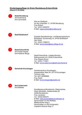 Kindertagespflege Im Kreis Rendsburg-Eckernförde (Stand 01.03.2020)