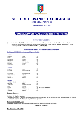 Settore Giovanile E Scolastico 00198 Roma – Via Po, 36