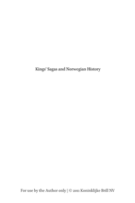 Kings' Sagas and Norwegian History : Problems and Perspectives