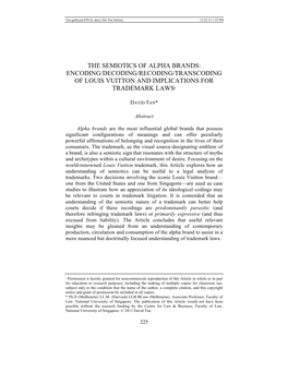 The Semiotics of Alpha Brands: Encoding/Decoding/Recoding/Transcoding of Louis Vuitton and Implications for Trademark Laws♦