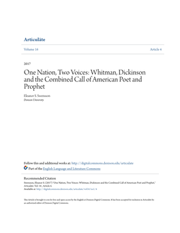 One Nation, Two Voices: Whitman, Dickinson and the Combined Call of American Poet and Prophet Eleanor S