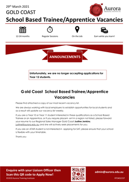 School Based Trainee/Apprentice Vacancies