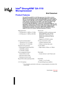 Intel Strongarm* SA-1110 Microprocessor